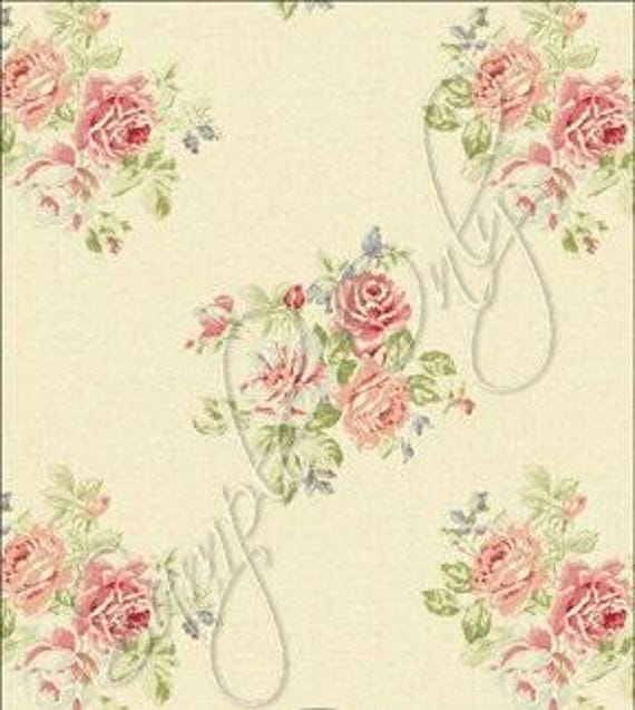 1:12 Dollhouse Wallpaper "Antique Rose", Scale One Inch, TREASURY LIST
