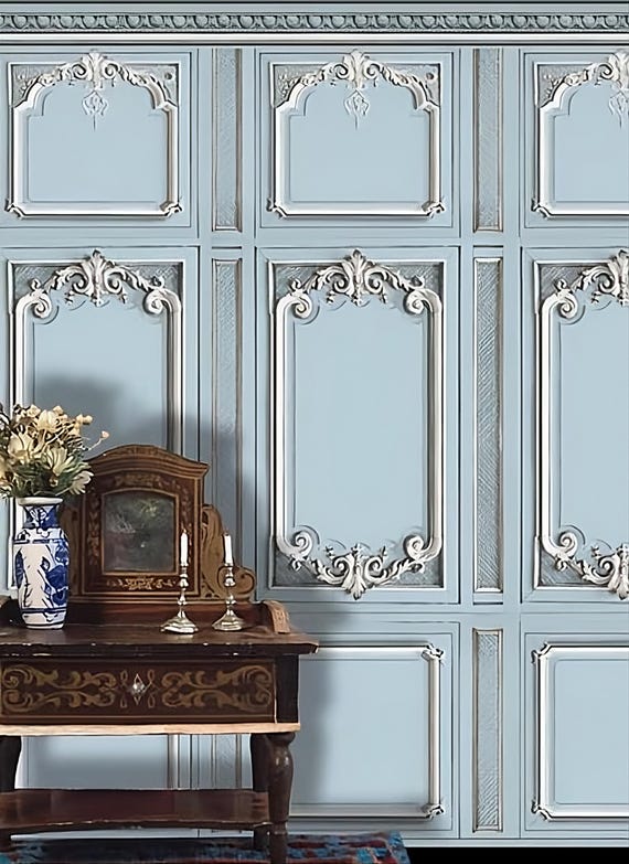 1:12 Dollhouse Miniature Wallpaper, Versailles Blue, Scale One Inch