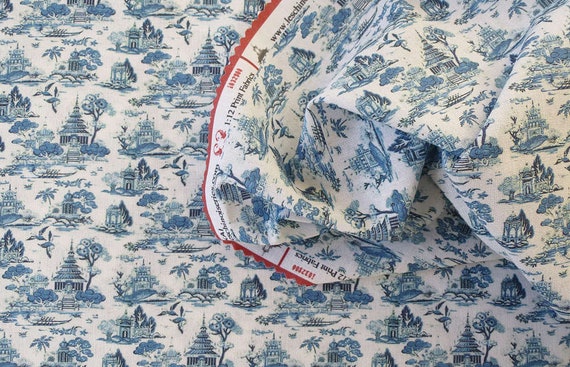 1:12 Dollhouse Miniature FABRIC, Matching Fabric, Blue & White Toile Chinoiserie, Scale One Inch