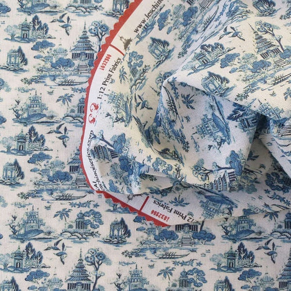 1:12 Dollhouse Miniature FABRIC, Matching Fabric, Blue & White Toile Chinoiserie, Scale One Inch