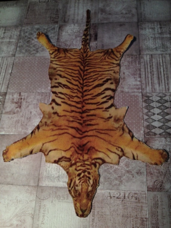 1:24 Dollhouse Miniature Tiger Skin Rug, Half Inch Scale