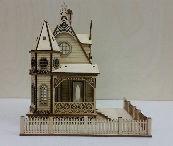 1:48 Wooden Dollhouse KIT, The Gothic Revival Victorian Cottage, Quarter Inch Scale
