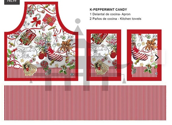 Dollhouse Miniature Christmas Apron with Dish Towels DIY KIT, Peppermint, 1:12 scale