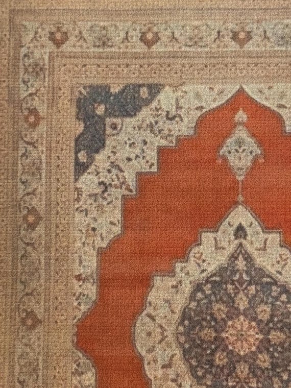 1:12 Dollhouse Miniature Persian Rug, Oriental Carpet, Tabriz Rug, Terracotta, One Inch Scale