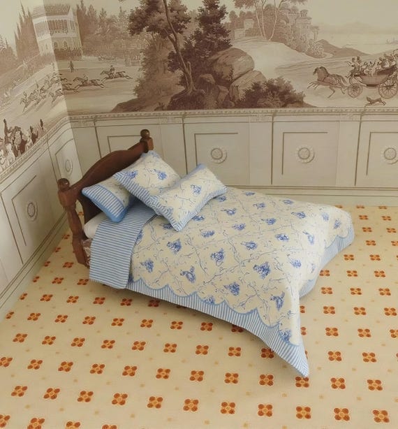 Dollhouse Miniature Single Bedding KIT, Beatrix Toile, 1:12 scale
