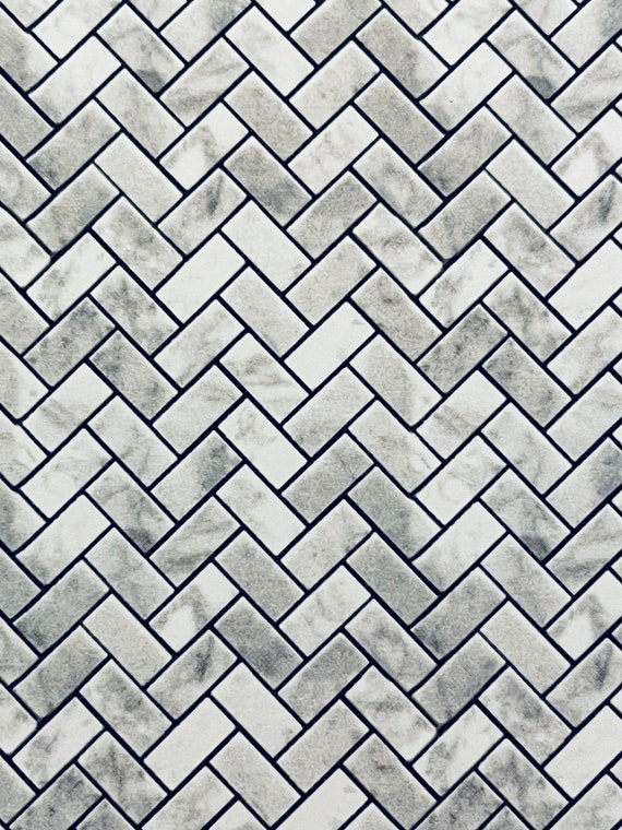 1:24 Dollhouse Miniature Wallpaper, Floor Paper, Herringbone, Carrera Marble, Half Inch scale