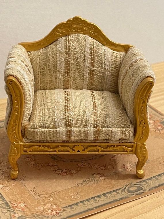 Dollhouse Miniature Furniture, Louis XV Gilded Chair, 1:12 scale