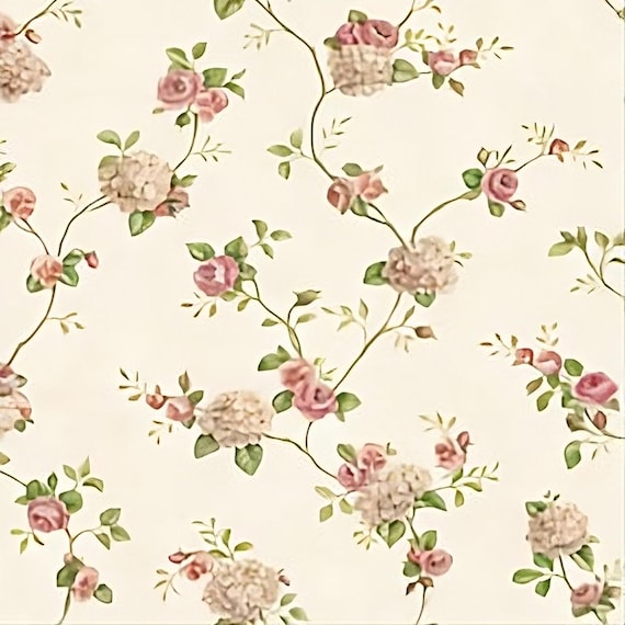 Dollhouse Miniature WALLPAPER, Romantic Shabby Chic, "Pretty in Pink", Scale One Inch