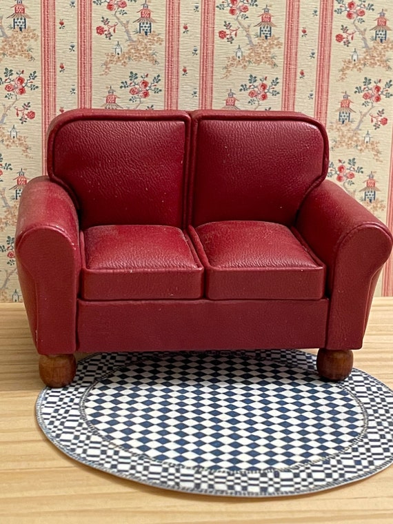 Dollhouse Miniature Furniture, Red Leather Sofa, A Modern Classic, 1:12 scale