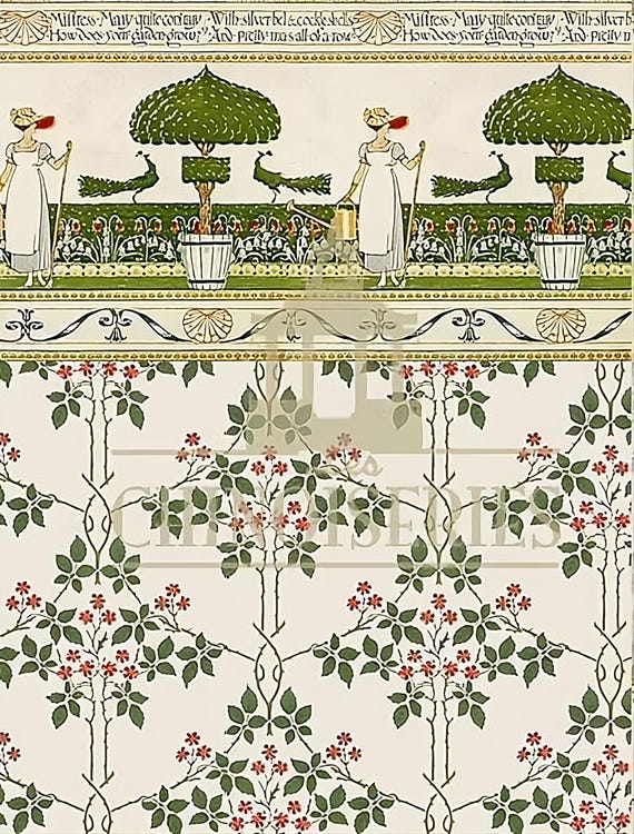 1:12 Dollhouse Miniature WALLPAPER, The Secret Garden, Scale One Inch