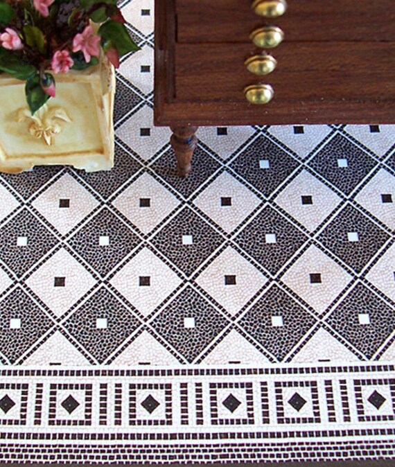 1:12 Dollhouse Miniature Wallpaper, Floor Paper, Patina, Scale One Inch