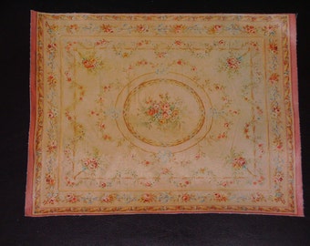 Dollhouse Miniature Room Size Vintage Floral Aubusson Rug, Scale One Inch