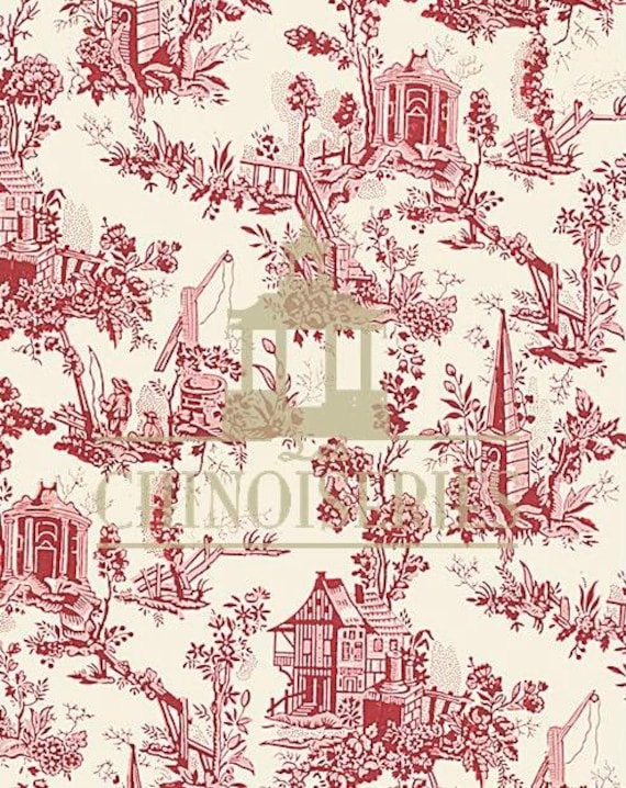 1:12 Dollhouse Miniature WALLPAPER, Chinoiserie Rouge, Scale One Inch