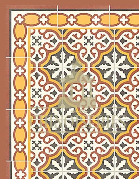 1:12 Dollhouse Miniature WALLPAPER, FLOOR PAPER, Spanish Tile, Pablo, Scale One Inch