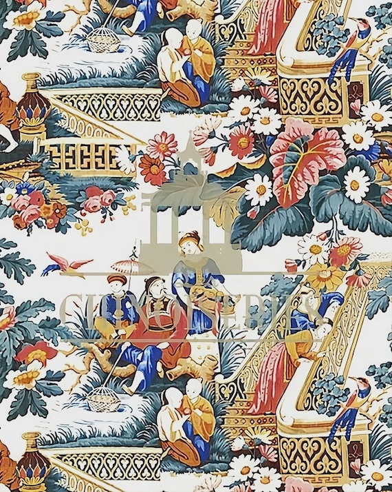 1:12 Dollhouse Miniature FABRIC, Matching Fabric, Chinoiserie in Bloom, Scale One Inch