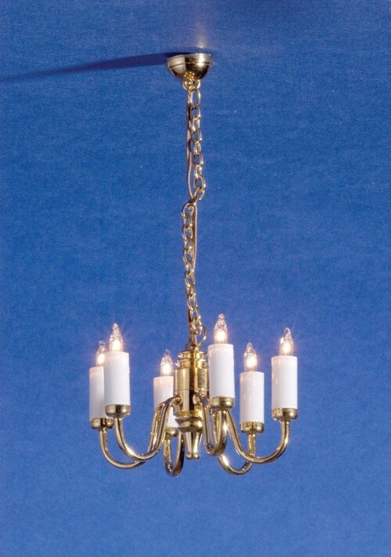 Dollhouse Miniature 6 Arm Brass Chandelier, 1:12 scale