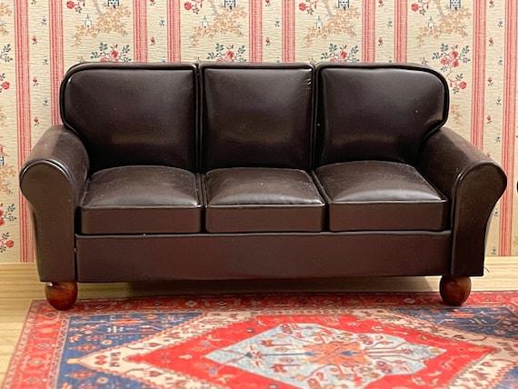 Dollhouse Miniature Furniture, Brown Leather Sofa, A Modern Classic, 1:12 scale