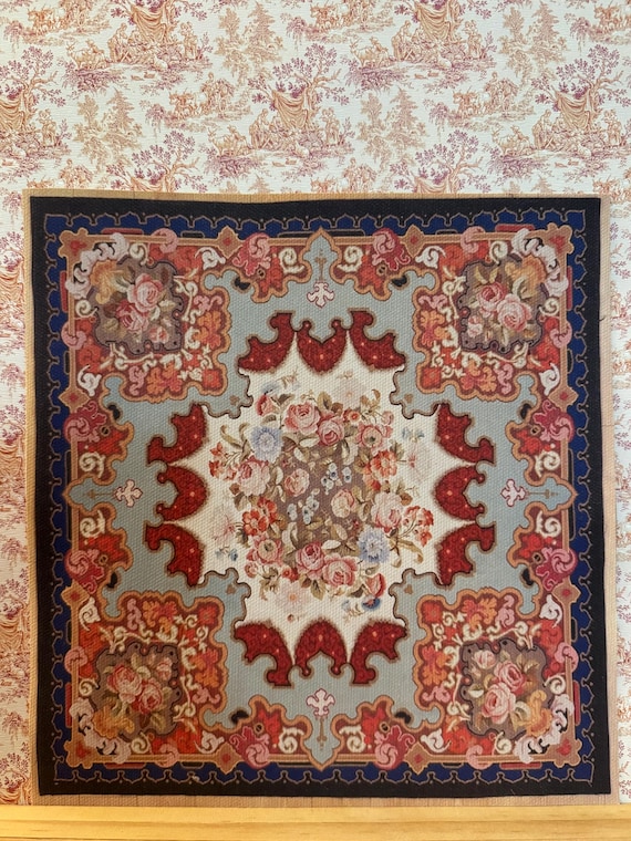 1:12 Dollhouse Miniature French Aubusson Large Square Rug, Mathilde, Scale One Inch