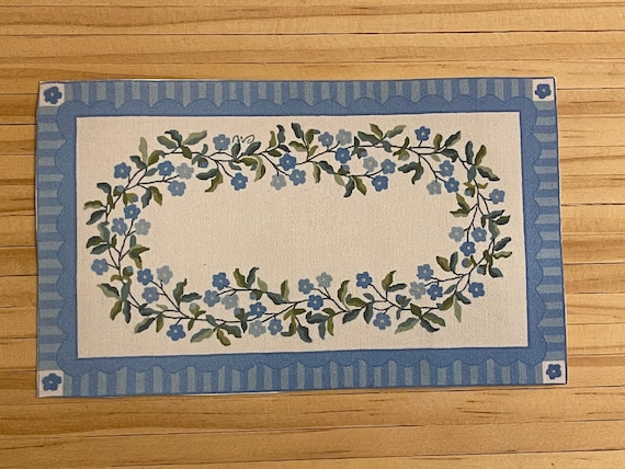 1:24 Dollhouse Miniature Floor Cloth, Forget Me Knot, Half scale