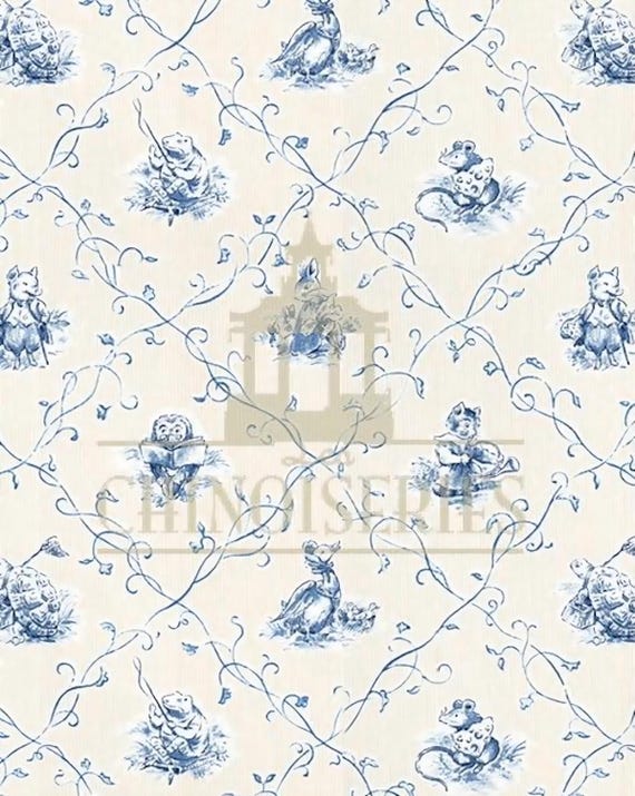 1:12 Dollhouse Miniature Toile WALLPAPER, Beatrix, Scale One Inch