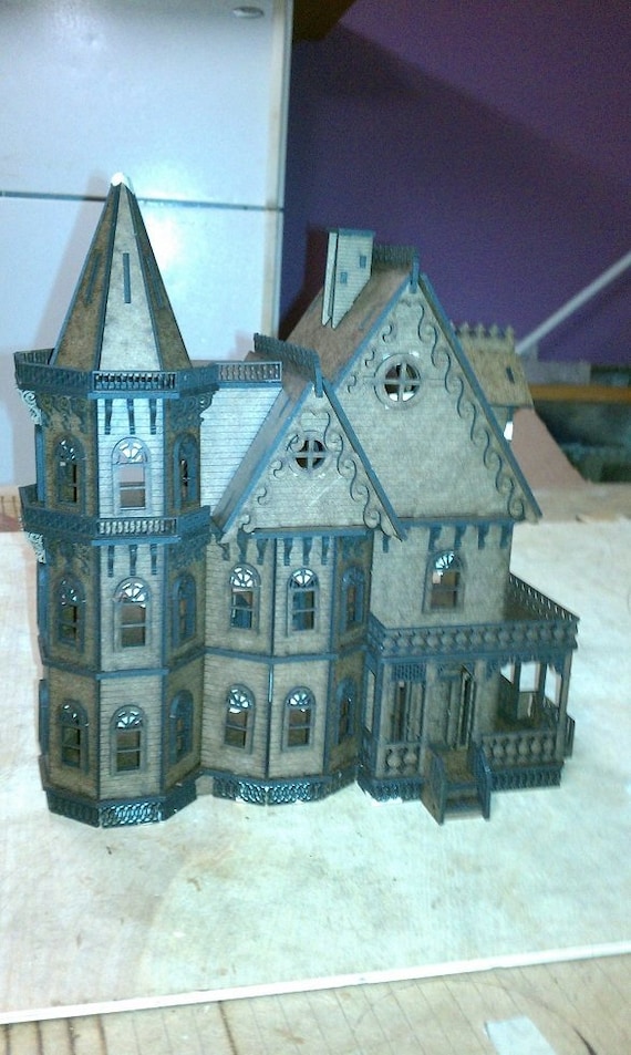 Melvina Stanbury Gothic Revival Victorian Mansion Wooden Dollhouse Kit, 1:48 Scale