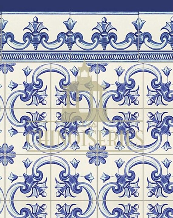 1:12 Dollhouse Miniature WALLPAPER, FLOOR PAPER, Faux Tile, Majolica, Scale One Inch
