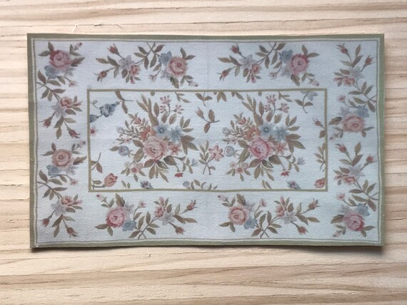1:12 Dollhouse Miniature Floral Rug, Eleanor, One Inch Scale