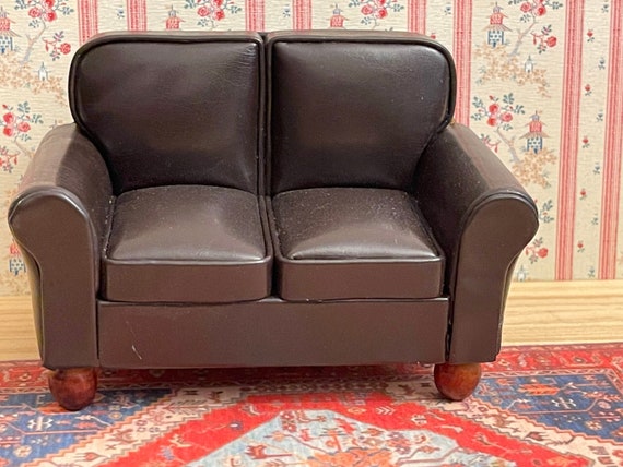 Dollhouse Miniature Furniture, Brown Leather Sofa, A Modern Classic, 1:12 scale