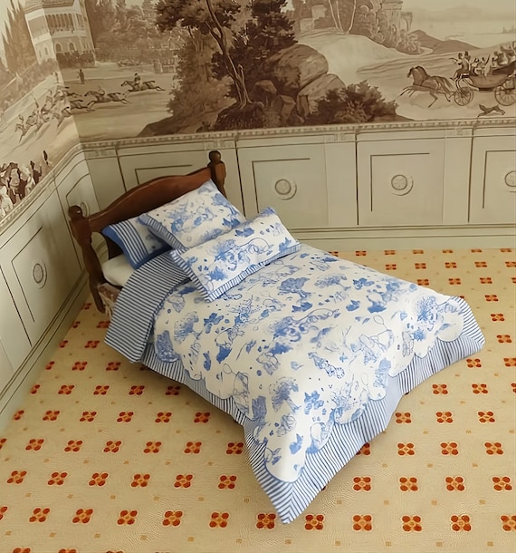 Dollhouse Miniature Single Bedding KIT, Winnie Toile, 1:12 scale