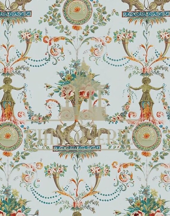 1:12 Dollhouse Miniature FABRIC, Matching Fabric, French Arabesque, Scale One Inch