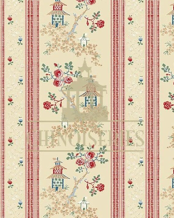 1:12 Dollhouse Miniature WALLPAPER, China Rose, Scale One Inch