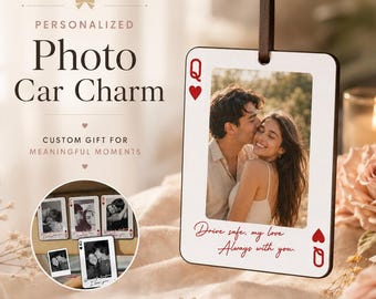 Personalized Car Visor Photo Clip, Custom Playing Card Car Accessory, Drive Safe Gift for Him, Couple Car Keepsake