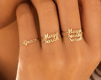 Ring met meerdere namen op maat, gepersonaliseerde familiering, ring met 1 tot 3 namen, subtiele stapelring met namen, cadeau voor moeder van 3, sieraad voor kersverse moeder, NM333