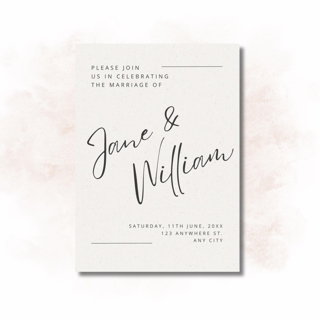 Neutral Script Wedding Invitation Template — Printable Minimalist ...