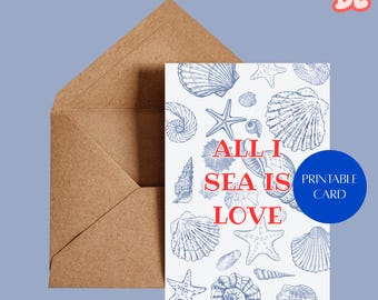Seashell Love Card | Nautical Pun Anniversary Greeting (Digital Download)