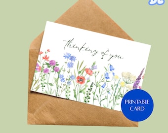 Watercolor Wildflower Card – Thinking of You, Sympathy (4x6 Digital Download)