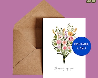 Watercolor Wildflower Bouquet Card – Thinking of You Sympathy (4x6 Digital Download)