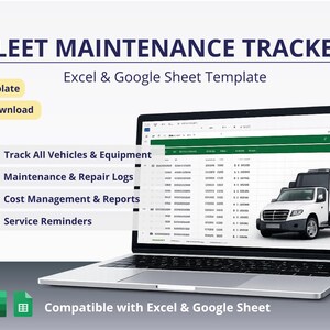 Fleet Maintenance Tracker Excel Template, Vehicle Log Book, Fleet Management Spreadsheet, Service & Repair Log, Cost Tracking Dashboard