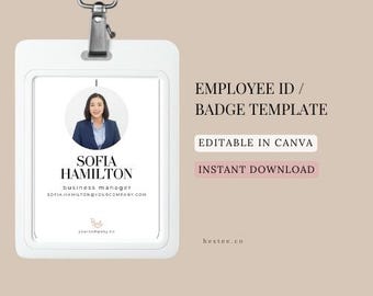 Plantilla de credencial de empleado / Tarjeta de empresa editable en Canva (Descarga instantánea)