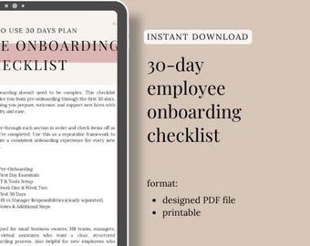 Lista de verificación de incorporación de empleados de RRHH / PDF diseñado listo para usar / Plan de incorporación de 30 días