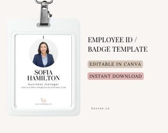 Employee ID Badge Template | Editable Canva Staff Company Card (Instant Download)