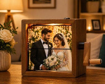 Lichte fotodoos, aangepaste foto-flipbook, fotobox met slinger, geanimeerde flipbook-lijst, uniek fotoalbum cadeau jubileum