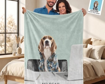 Manta divertida personalizada para mascotas con nombre, manta con retrato de perro para la oficina, regalo personalizado para amantes de los perros y los gatos.