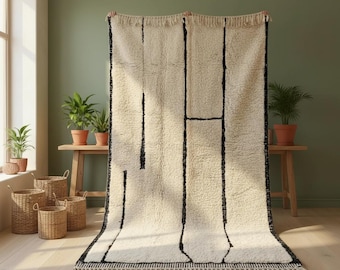 Moroccan Rug Handmade – Beni Ourain Wool Rug – Black Geometric Area Rug – Living Room Rug – Vintage Rug – Custom Rug