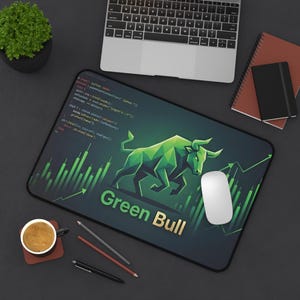 Desk Mat Stock Market Gift Trader Desk Mat Python Shortcuts Green Bull Art Technical Analysis Coding Mouse Pad Data Science Decor