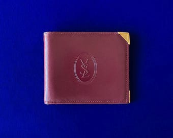 Vintage Yves Saint Laurent Burgundy Leather Wallet, Oval YSL Logo Money Clip