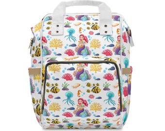 Sjöjungfrun & Vänner Blöjryggsäck | Tryck med havsliv under vattnet, Skolväska för barn, Väska för nybliven mamma, Skolryggsäck för barn, Ryggsäck för småbarn