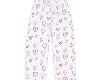 Super Soft Cosy Luxury Pink Heart Lounge Pants, Pajama Pants, Moms to Be, New Moms, Teens, Baby Shower, Loungewear, Brides, Sleepover Gift