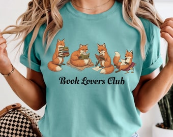 Fox Reading 'Book Lovers Club' T-shirt, Cute Foxes Tee, Read for school, Fall reading list, teacher tee, back to school, Fall setting