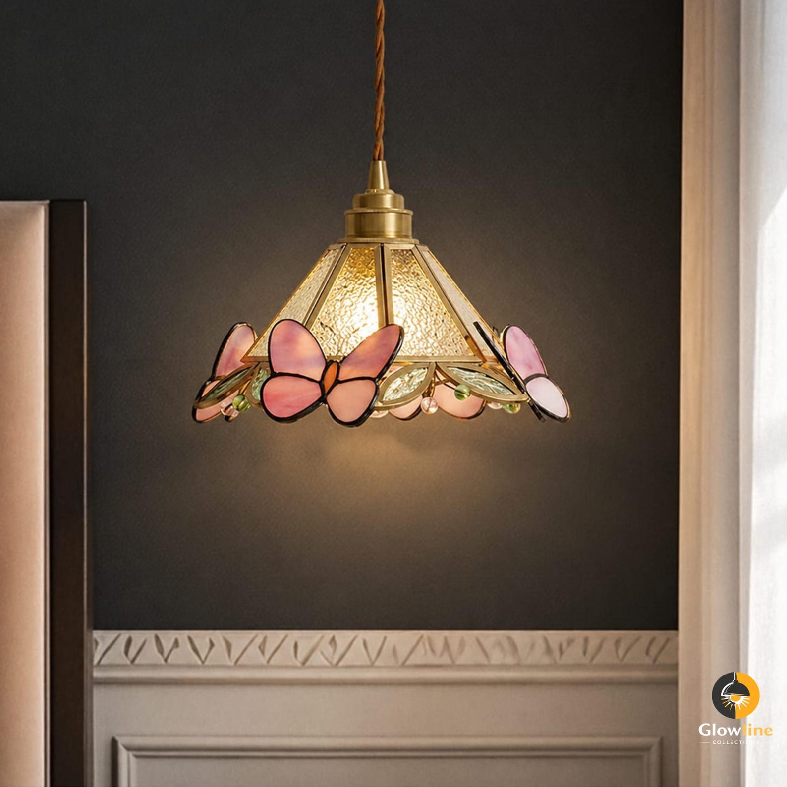 Handcarved Stained Glass Pendant Light